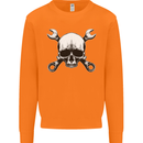 Spanner Skull Mechanic Car Biker Motorbike Mens Sweatshirt Jumper Orange