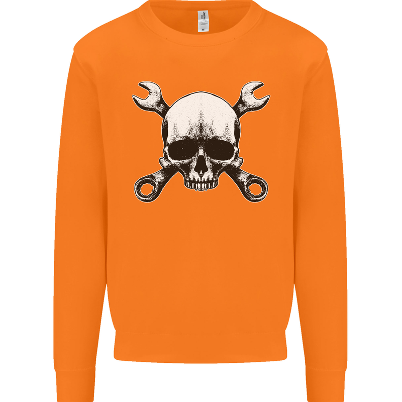 Spanner Skull Mechanic Car Biker Motorbike Mens Sweatshirt Jumper Orange