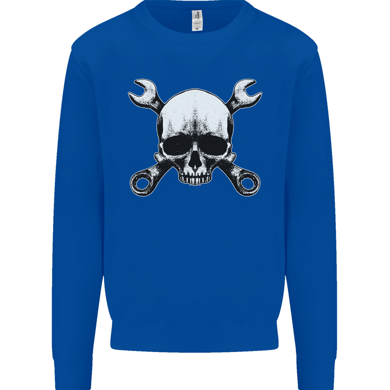 Spanner Skull Mechanic Car Biker Motorbike Mens Sweatshirt Jumper Royal Blue