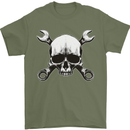 Spanner Skull Mechanic Car Biker Motorbike Mens T-Shirt 100% Cotton Military Green