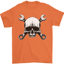 Spanner Skull Mechanic Car Biker Motorbike Mens T-Shirt 100% Cotton Orange