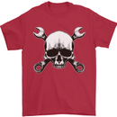 Spanner Skull Mechanic Car Biker Motorbike Mens T-Shirt 100% Cotton Red