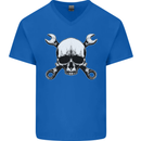 Spanner Skull Mechanic Car Biker Motorbike Mens V-Neck Cotton T-Shirt Royal Blue