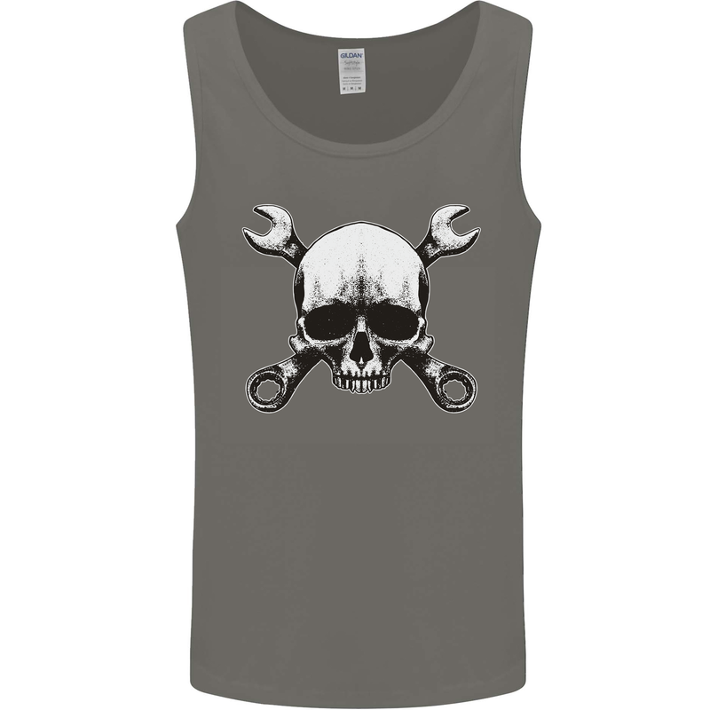 Spanner Skull Mechanic Car Biker Motorbike Mens Vest Tank Top Charcoal