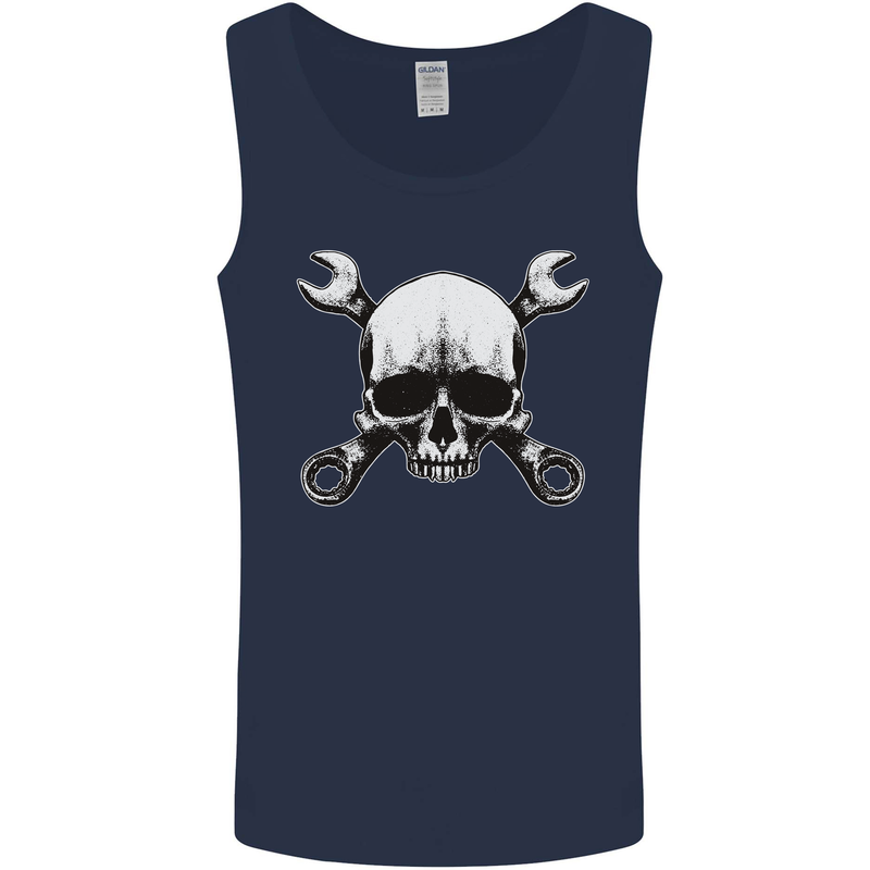 Spanner Skull Mechanic Car Biker Motorbike Mens Vest Tank Top Navy Blue