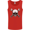 Spanner Skull Mechanic Car Biker Motorbike Mens Vest Tank Top Red