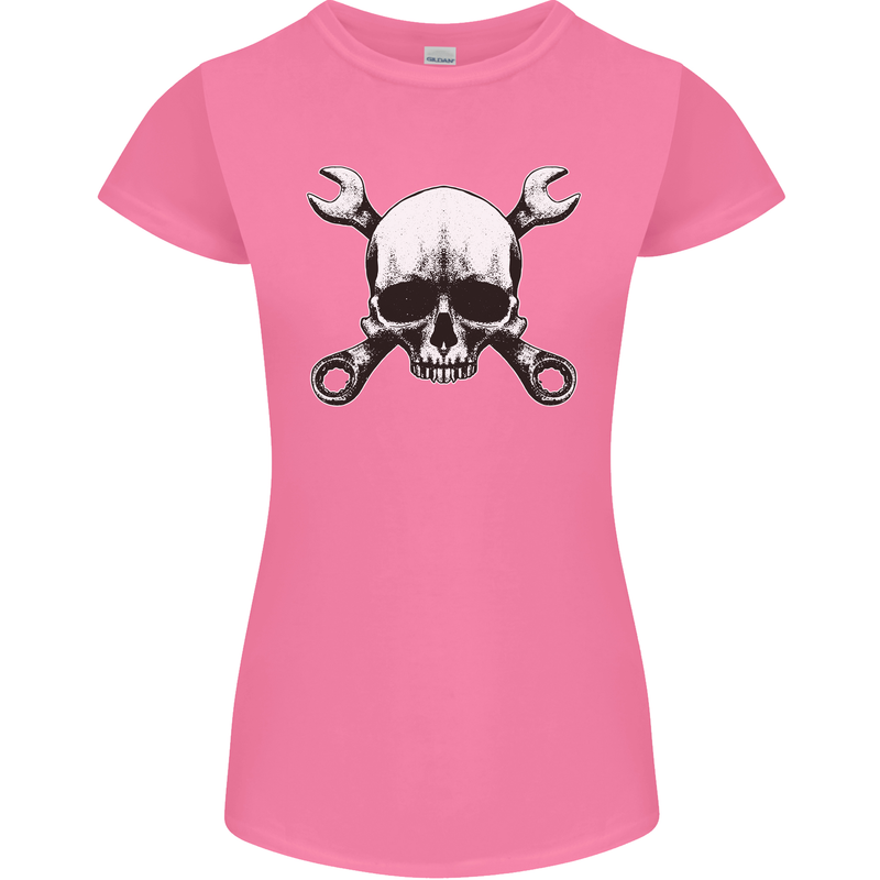 Spanner Skull Mechanic Car Biker Motorbike Womens Petite Cut T-Shirt Azalea