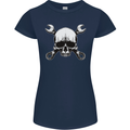 Spanner Skull Mechanic Car Biker Motorbike Womens Petite Cut T-Shirt Navy Blue
