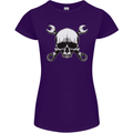 Spanner Skull Mechanic Car Biker Motorbike Womens Petite Cut T-Shirt Purple