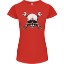 Spanner Skull Mechanic Car Biker Motorbike Womens Petite Cut T-Shirt Red