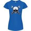 Spanner Skull Mechanic Car Biker Motorbike Womens Petite Cut T-Shirt Royal Blue