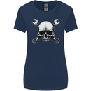 Spanner Skull Mechanic Car Biker Motorbike Womens Wider Cut T-Shirt Navy Blue