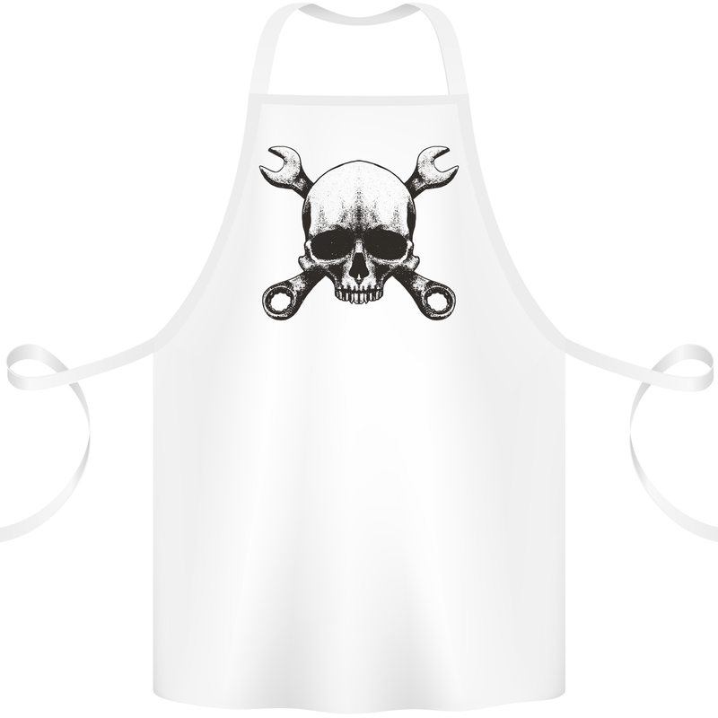 Spanner Skull Mechanic Car Biker Motorcycle Cotton Apron 100% Organic White