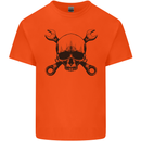Spanner Skull Mechanic Car Biker Motorcycle Kids T-Shirt Childrens Orange