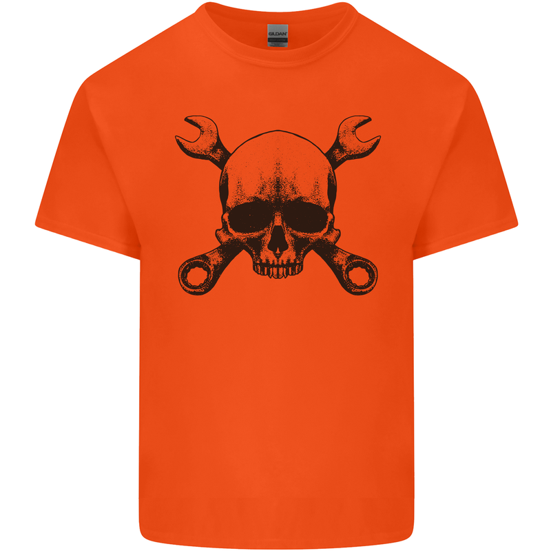 Spanner Skull Mechanic Car Biker Motorcycle Kids T-Shirt Childrens Orange