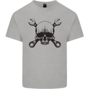 Spanner Skull Mechanic Car Biker Motorcycle Kids T-Shirt Childrens Sports Grey