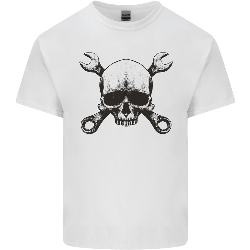 Spanner Skull Mechanic Car Biker Motorcycle Kids T-Shirt Childrens White
