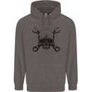 Spanner Skull Mechanic Car Biker Motorcycle Mens 80% Cotton Hoodie Charcoal