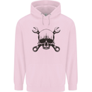Spanner Skull Mechanic Car Biker Motorcycle Mens 80% Cotton Hoodie Light Pink