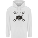 Spanner Skull Mechanic Car Biker Motorcycle Mens 80% Cotton Hoodie White