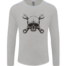 Spanner Skull Mechanic Car Biker Motorcycle Mens Long Sleeve T-Shirt Sports Grey