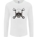Spanner Skull Mechanic Car Biker Motorcycle Mens Long Sleeve T-Shirt White