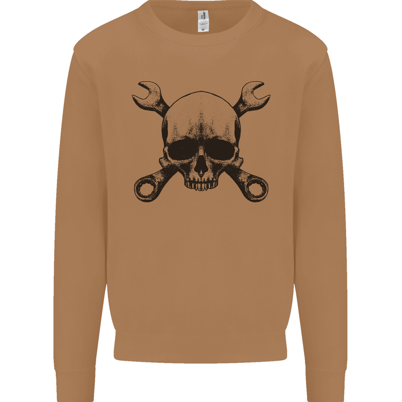 Spanner Skull Mechanic Car Biker Motorcycle Mens Sweatshirt Jumper Caramel Latte