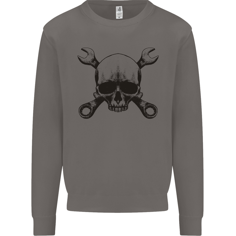 Spanner Skull Mechanic Car Biker Motorcycle Mens Sweatshirt Jumper Charcoal
