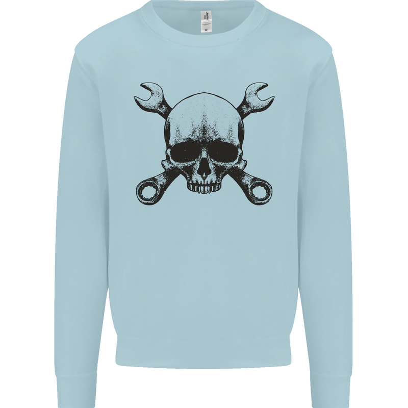Spanner Skull Mechanic Car Biker Motorcycle Mens Sweatshirt Jumper Light Blue