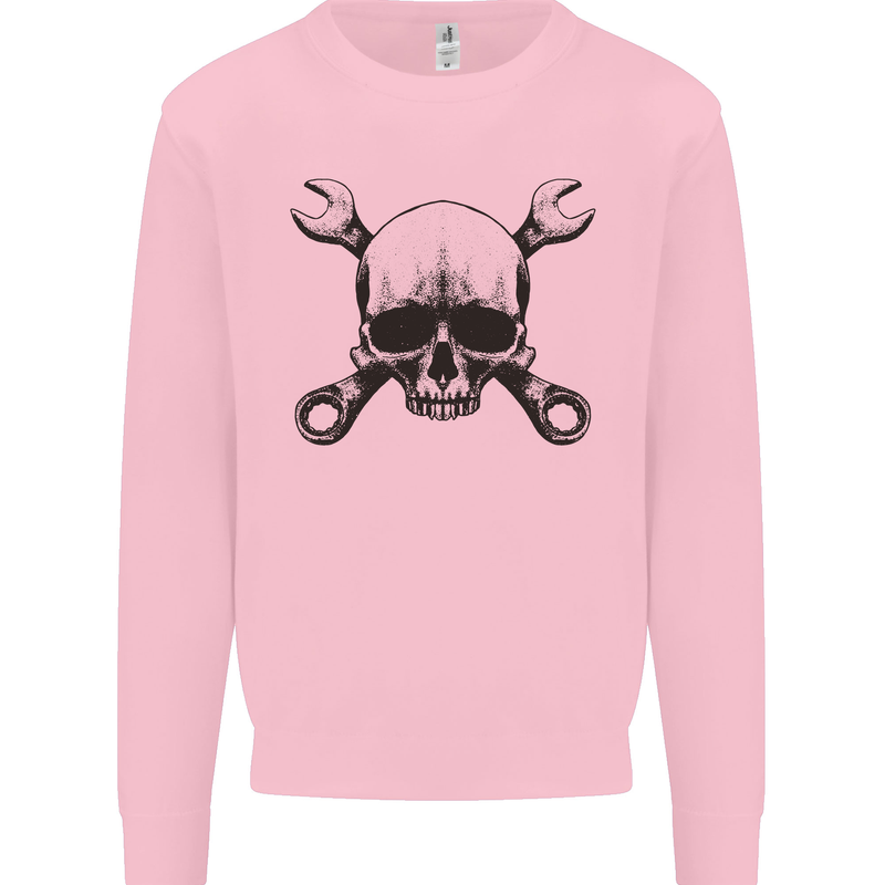 Spanner Skull Mechanic Car Biker Motorcycle Mens Sweatshirt Jumper Light Pink