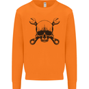 Spanner Skull Mechanic Car Biker Motorcycle Mens Sweatshirt Jumper Orange