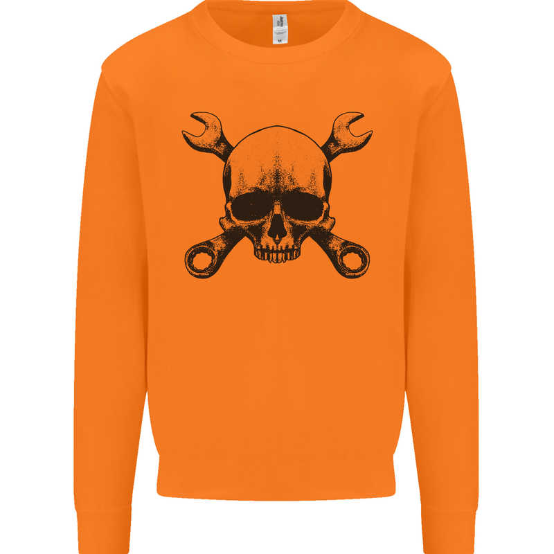 Spanner Skull Mechanic Car Biker Motorcycle Mens Sweatshirt Jumper Orange