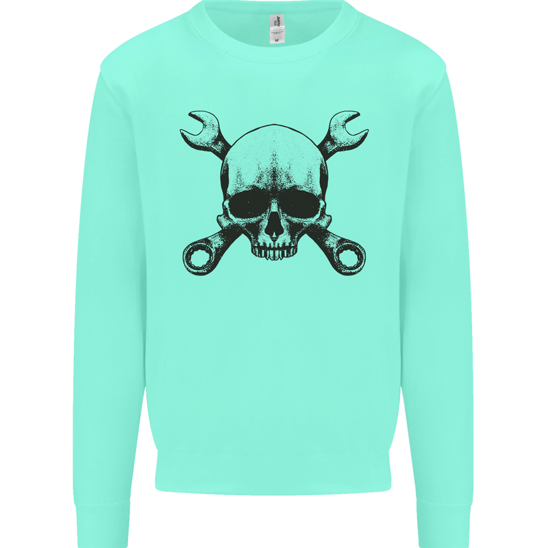 Spanner Skull Mechanic Car Biker Motorcycle Mens Sweatshirt Jumper Peppermint