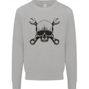 Spanner Skull Mechanic Car Biker Motorcycle Mens Sweatshirt Jumper Sports Grey