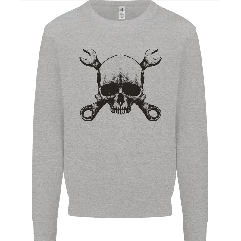 Spanner Skull Mechanic Car Biker Motorcycle Mens Sweatshirt Jumper Sports Grey