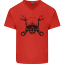 Spanner Skull Mechanic Car Biker Motorcycle Mens V-Neck Cotton T-Shirt Red
