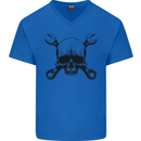 Spanner Skull Mechanic Car Biker Motorcycle Mens V-Neck Cotton T-Shirt Royal Blue