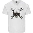 Spanner Skull Mechanic Car Biker Motorcycle Mens V-Neck Cotton T-Shirt White