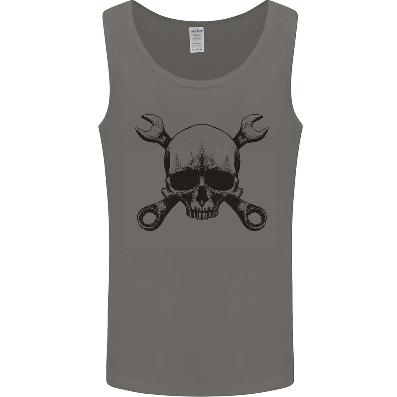 Spanner Skull Mechanic Car Biker Motorcycle Mens Vest Tank Top Charcoal