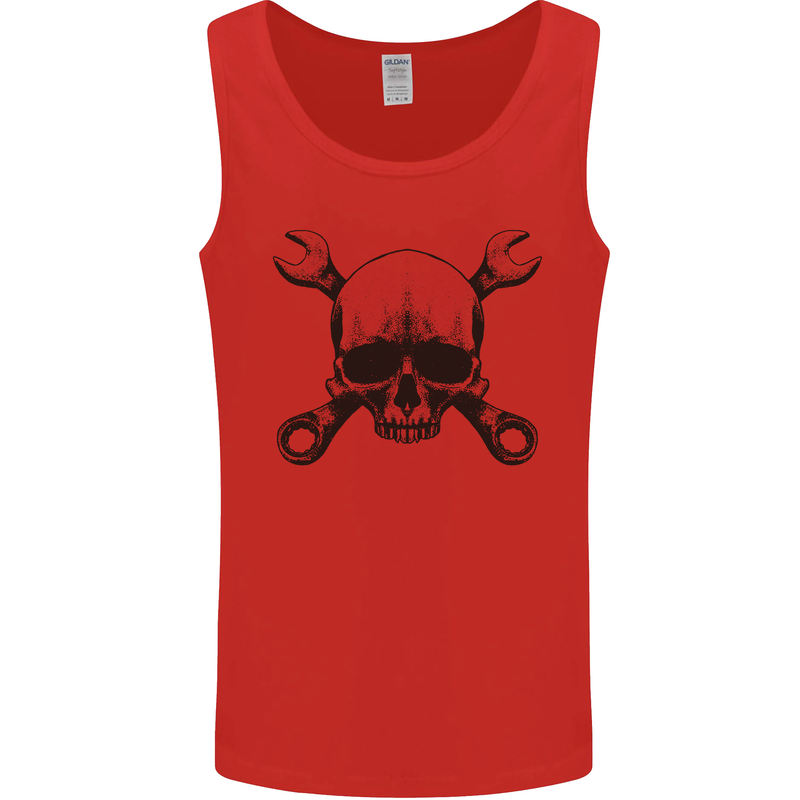 Spanner Skull Mechanic Car Biker Motorcycle Mens Vest Tank Top Red