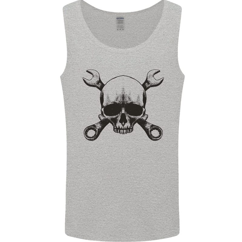 Spanner Skull Mechanic Car Biker Motorcycle Mens Vest Tank Top Sports Grey