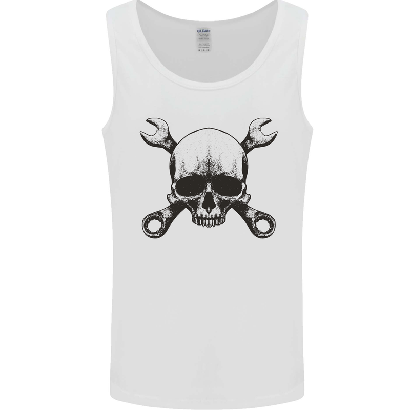 Spanner Skull Mechanic Car Biker Motorcycle Mens Vest Tank Top White