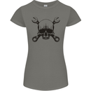 Spanner Skull Mechanic Car Biker Motorcycle Womens Petite Cut T-Shirt Charcoal