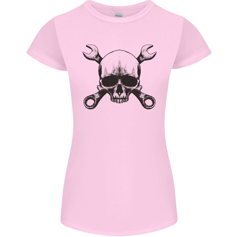 Spanner Skull Mechanic Car Biker Motorcycle Womens Petite Cut T-Shirt Light Pink