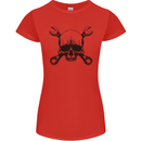 Spanner Skull Mechanic Car Biker Motorcycle Womens Petite Cut T-Shirt Red