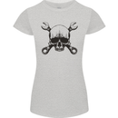 Spanner Skull Mechanic Car Biker Motorcycle Womens Petite Cut T-Shirt Sports Grey
