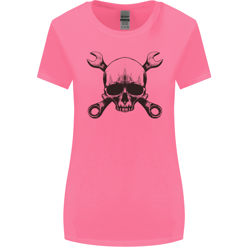 Spanner Skull Mechanic Car Biker Motorcycle Womens Wider Cut T-Shirt Azalea