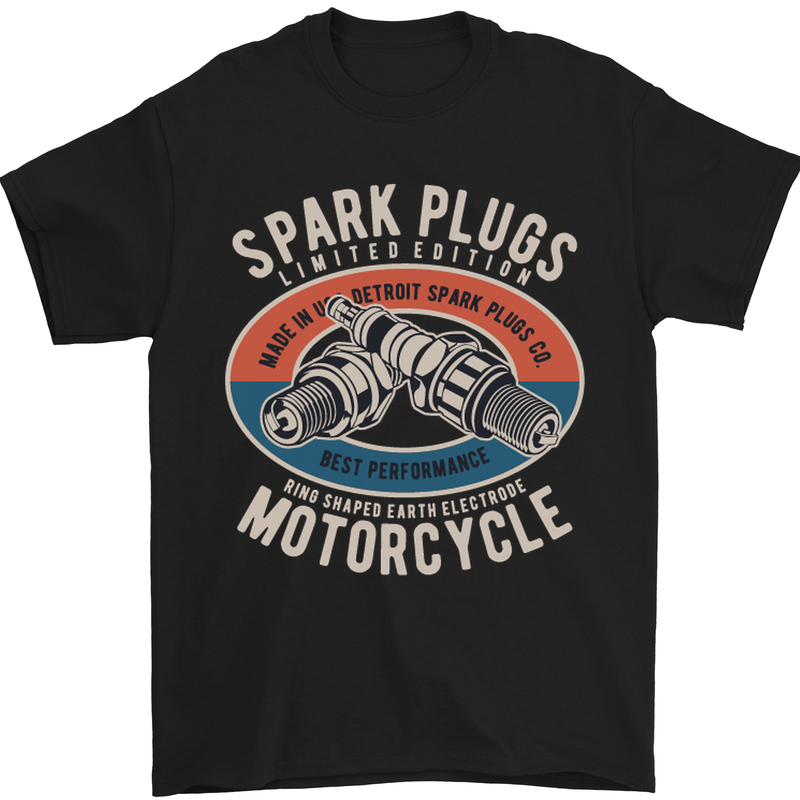 Spark Plugs Motorcycle Motorbie Biker Mens T-Shirt Cotton Gildan Black
