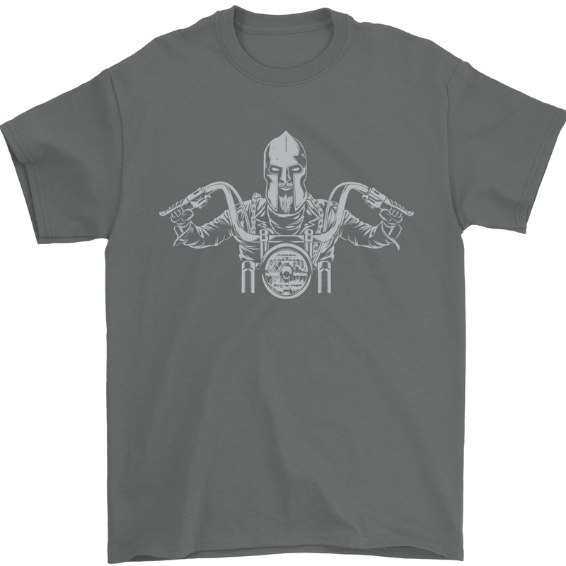 Spartan Biker Motorbike Motorcycle Mens T-Shirt Cotton Gildan Charcoal