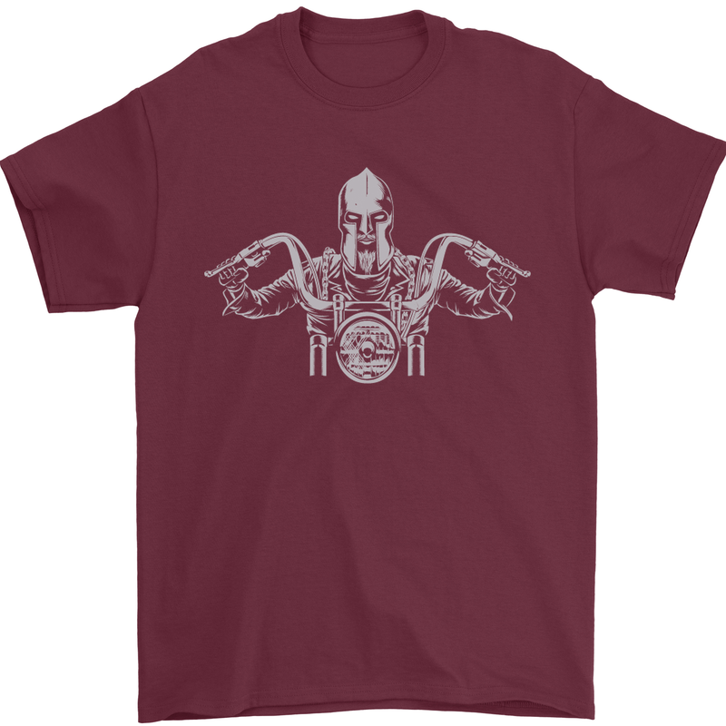 Spartan Biker Motorbike Motorcycle Mens T-Shirt Cotton Gildan Maroon